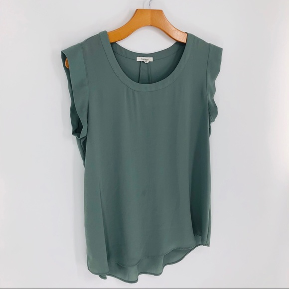 Anthro Pleione Sage Green Sheer Drape Blouse - Picture 5 of 9